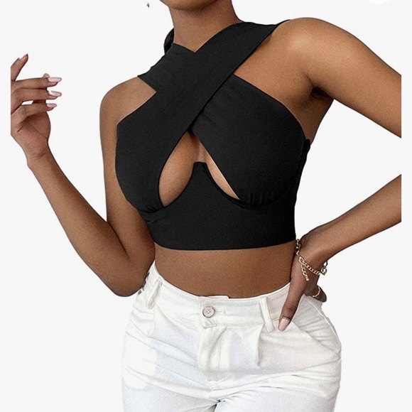 SHEIN Tops - SheIn Women's Crisscross Cut Out Vest Halter Wrap Crop Top Solid Cami Tank Tops